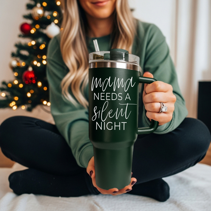 Funny Mom Gifts for Christmas | 40oz Christmas Tumblers with Handle | Red or Green Travel Mugs | Stainless Steel Coffee Mugs & Water Bottles | Holiday Humor Drinkware