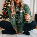 Silent Night-GREEN Funny Mom Gifts for Christmas | 40oz Christmas Tumblers with Handle | Red or Green Travel Mugs | Stainless Steel Coffee Mugs & Water Bottles | Holiday Humor Drinkware