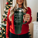 Silent Night-GREEN Christmas Tumbler Gifts Funny, 40oz Holiday Tumblers with Handle, Lid & Reusable Straw | Modern 40 oz Red or Green Travel Mugs | Mom Humor Gift Ideas
