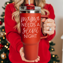 Silent Night-RED Christmas Tumbler Gifts Funny, 40oz Holiday Tumblers with Handle, Lid & Reusable Straw | Modern 40 oz Red or Green Travel Mugs | Mom Humor Gift Ideas