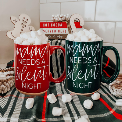 Funny Mom Christmas Gift 2pk Bundle - Holiday Humor Ceramic Coffee | Mugs Mama Needs a Silent Night Coffee Mug, Funny Christmas Gift