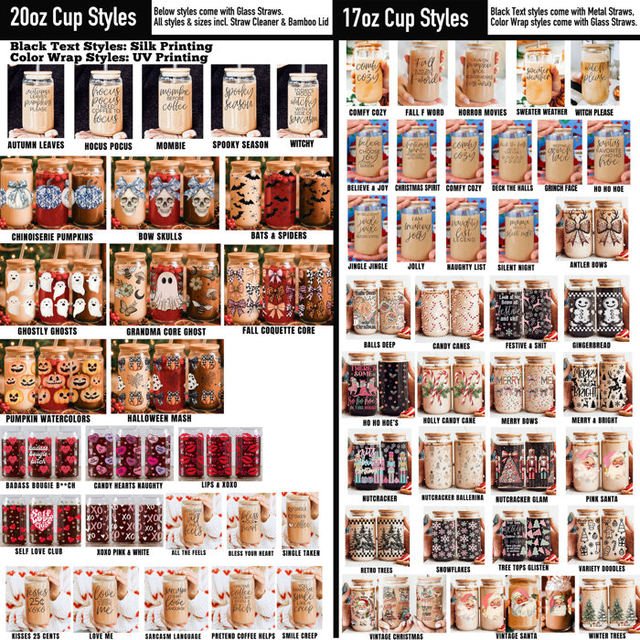 Vintage Santa Christmas Tumblers | Vintage Classic Holiday Glass Tumbler Set | 2 Pack Bundle of Glass Coffee Cups with Lid & Straw | Traditional Santa Claus