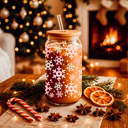 Christmas Kitchen Gifts & Holiday Drinkware Set, 2 Glass Tumblers of Choice, Christmas Glass Coffee Cups with Lid & Straws, Cute, Modern, Funny 