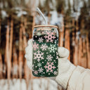  Christmas Glass Tumbler Set 2pk, Modern Cute Holiday Home Decor & Gift Ideas, Glass Coffee Cups with Wood lid and Straws | Glitter Sequin Christmas Cups