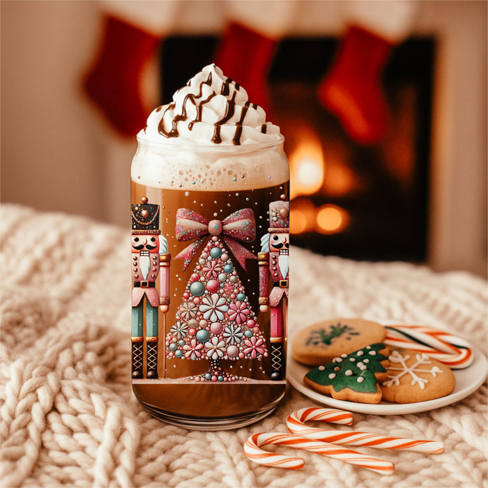 Christmas Kitchen Gifts & Holiday Drinkware Set, 2 Glass Tumblers of Choice, Christmas Glass Coffee Cups with Lid & Straws, Cute, Modern, Funny 