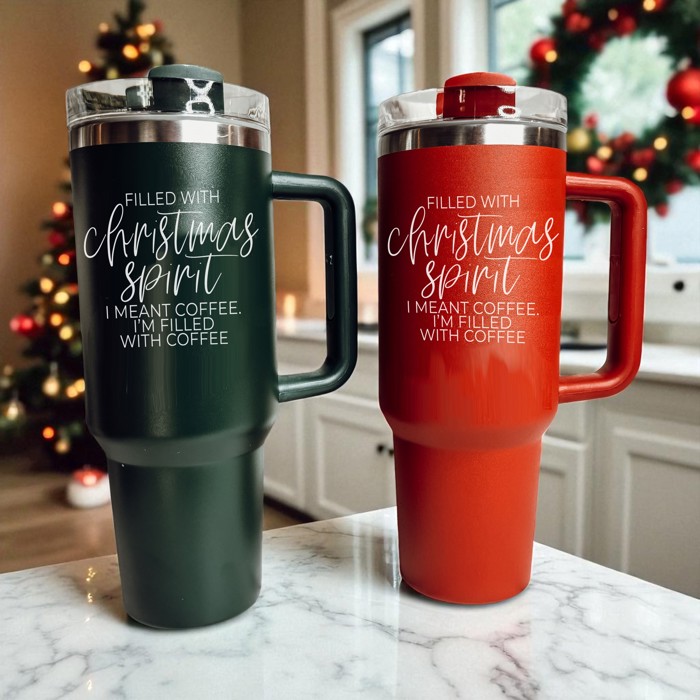 Christmas Tumbler Gifts Funny, 40oz Holiday Tumblers with Handle, Lid & Reusable Straw | Modern 40 oz Red or Green Travel Mugs | Mom Humor Gift Ideas
