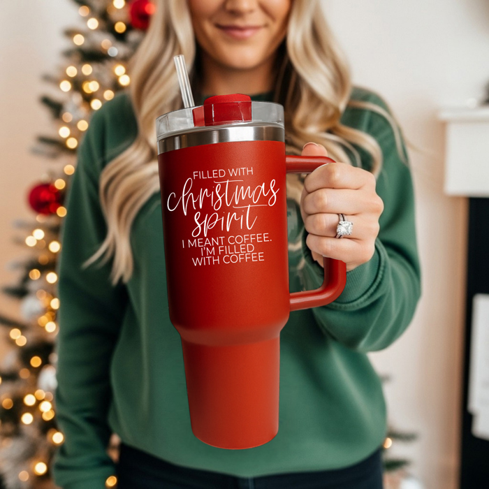 Christmas Tumbler Gifts Funny, 40oz Holiday Tumblers with Handle, Lid & Reusable Straw | Modern 40 oz Red or Green Travel Mugs | Mom Humor Gift Ideas