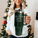Christmas Spirit-GREEN Funny Mom Gifts for Christmas | 40oz Christmas Tumblers with Handle | Red or Green Travel Mugs | Stainless Steel Coffee Mugs & Water Bottles | Holiday Humor Drinkware