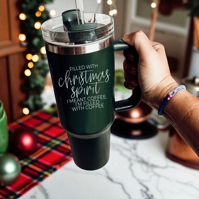 Christmas Tumbler Gifts Funny, 40oz Holiday Tumblers with Handle, Lid & Reusable Straw | Modern 40 oz Red or Green Travel Mugs | Mom Humor Gift Ideas