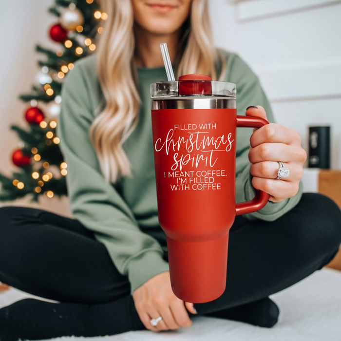 Christmas Tumbler Gifts Funny, 40oz Holiday Tumblers with Handle, Lid & Reusable Straw | Modern 40 oz Red or Green Travel Mugs | Mom Humor Gift Ideas