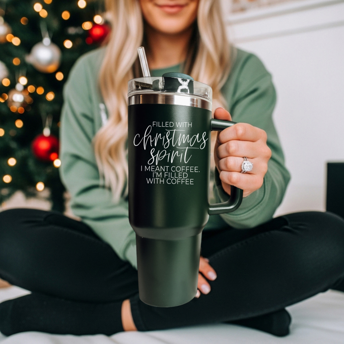 Christmas Tumbler Gifts Funny, 40oz Holiday Tumblers with Handle, Lid & Reusable Straw | Modern 40 oz Red or Green Travel Mugs | Mom Humor Gift Ideas