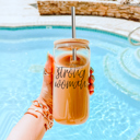  Glass Cups with Lid and Straws 2pk | 17oz Funny Glass Tumblers For Moms | Glass Can Cups