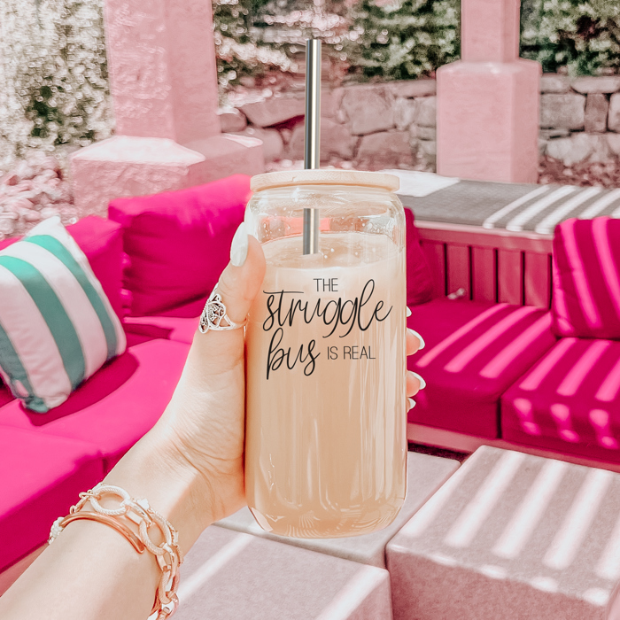 Glass Cups with Lid and Straws 2pk | 17oz Funny Glass Tumblers For Moms | Glass Can Cups