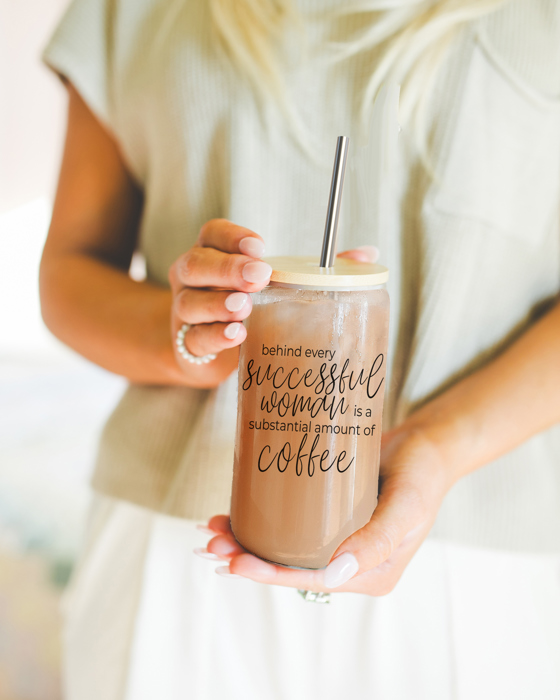Glass Cups with Lid and Straws 2pk | 17oz Funny Glass Tumblers For Moms | Glass Can Cups