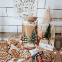  Christmas Glass Tumbler Set 2pk, Modern Cute Holiday Home Decor & Gift Ideas, Glass Coffee Cups with Wood lid and Straws | Glitter Sequin Christmas Cups