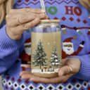  Christmas Glass Tumbler Set 2pk, Modern Cute Holiday Home Decor & Gift Ideas, Glass Coffee Cups with Wood lid and Straws | Glitter Sequin Christmas Cups