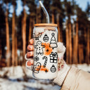  Christmas Glass Tumbler Set 2pk, Modern Cute Holiday Home Decor & Gift Ideas, Glass Coffee Cups with Wood lid and Straws | Glitter Sequin Christmas Cups
