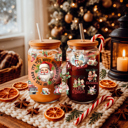  Christmas Kitchen Gifts & Holiday Drinkware Set, 2 Glass Tumblers of Choice, Christmas Glass Coffee Cups with Lid & Straws, Cute, Modern, Funny 