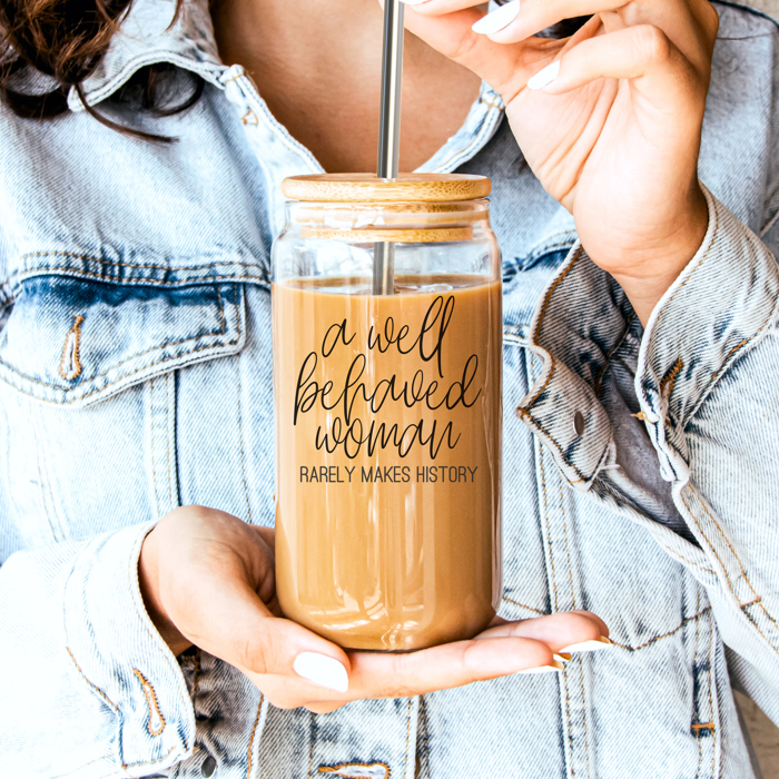 Glass Cups with Lid and Straws 2pk | 17oz Funny Glass Tumblers For Moms | Glass Can Cups