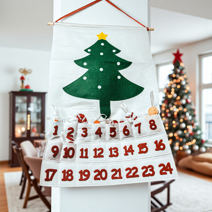 Christmas 2025 Advent Calendar, Handmade Hanging Christmas Countdown with Plush Fabric Ornament Options, Reusable Holiday Felt Advent 