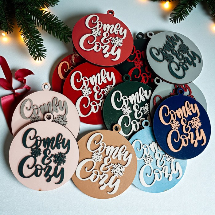 Comfy & Cozy Christmas Home Decor, Handmade Wooden Circle Tree Ornaments or Hanging Holiday Accent, Colorful Cute Christmas Decorations