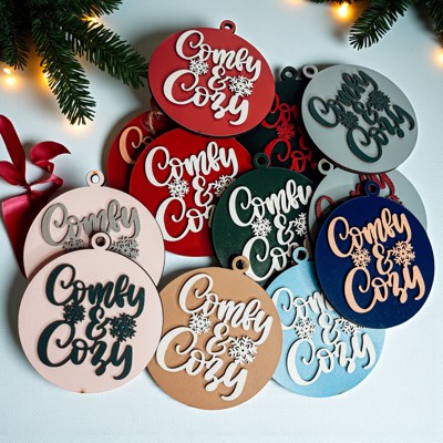 Comfy & Cozy Christmas Home Decor, Handmade Wooden Circle Tree Ornaments or Hanging Holiday Accent, Colorful Cute Christmas Decorations
