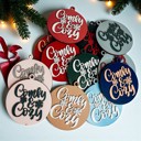  Comfy & Cozy Christmas Home Decor, Handmade Wooden Circle Tree Ornaments or Hanging Holiday Accent, Colorful Cute Christmas Decorations