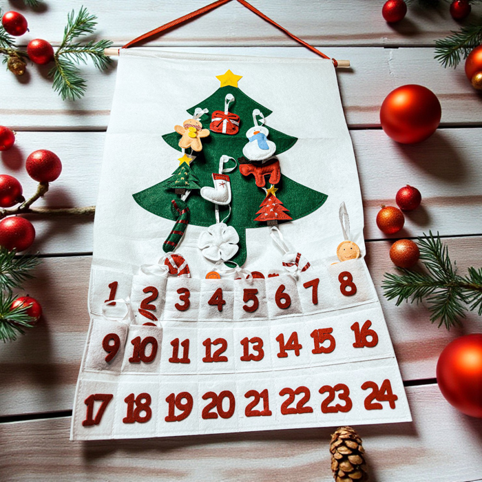 Christmas 2025 Advent Calendar, Handmade Hanging Christmas Countdown with Plush Fabric Ornament Options, Reusable Holiday Felt Advent 