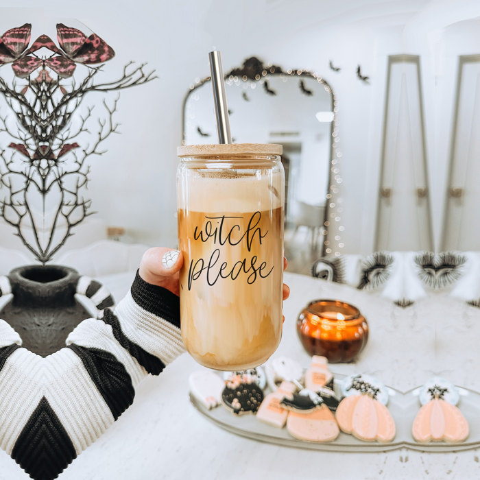 Glass Cups with Lid and Straws 2pk | 17oz Funny Glass Tumblers For Moms | Glass Can Cups