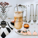 Witch Please Glass Cups with Lid and Straws 2pk | 17oz Funny Glass Tumblers For Moms | Glass Can Cups