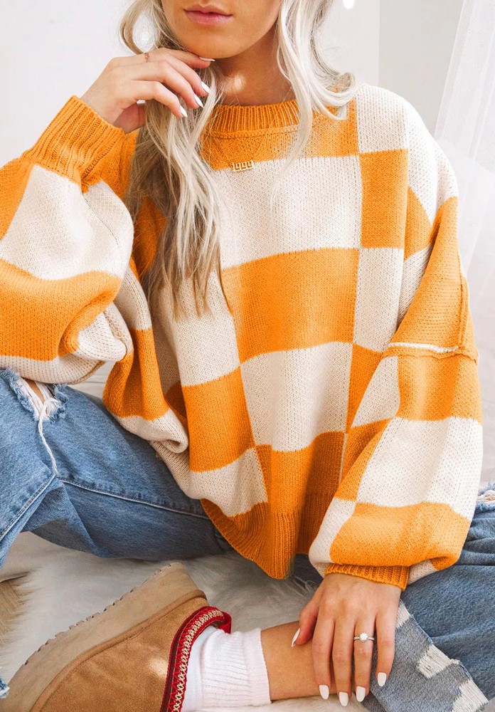 Tennessee Checkered Bishop Sleeve Sweater