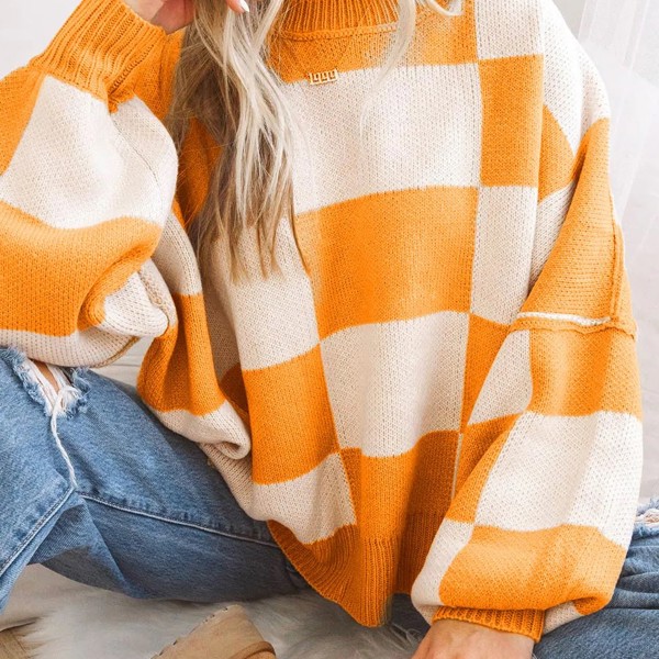 Tennessee Checkered Bishop Sleeve Sweater