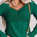  Lace Crochet V Neck Long Sleeve Top