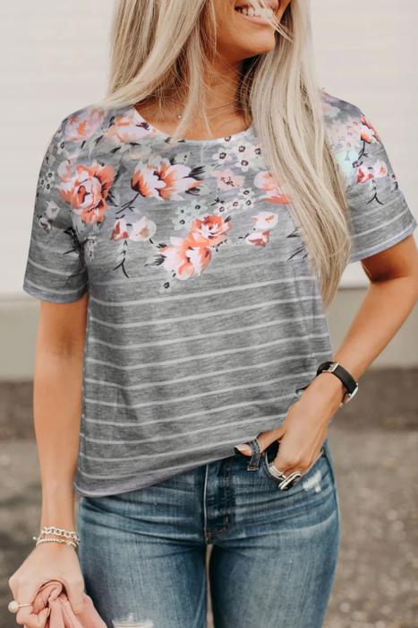 Spring Floral & Stripe Tee