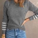  Striped Sleeve Plain Knit Sweater