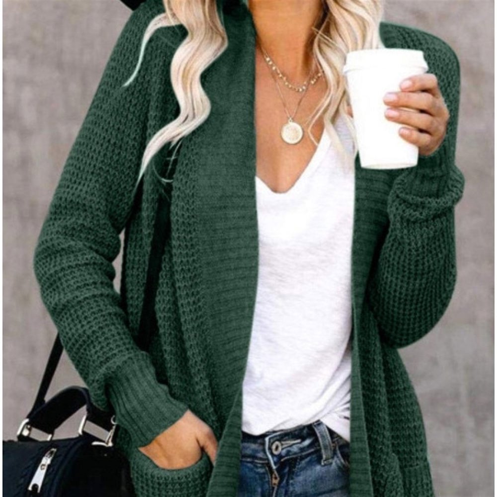 Pocket Knitted Solid Color Cardigan 