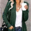 Large Green Pocket Knitted Solid Color Cardigan 