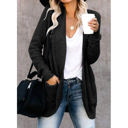 Large Black Pocket Knitted Solid Color Cardigan 