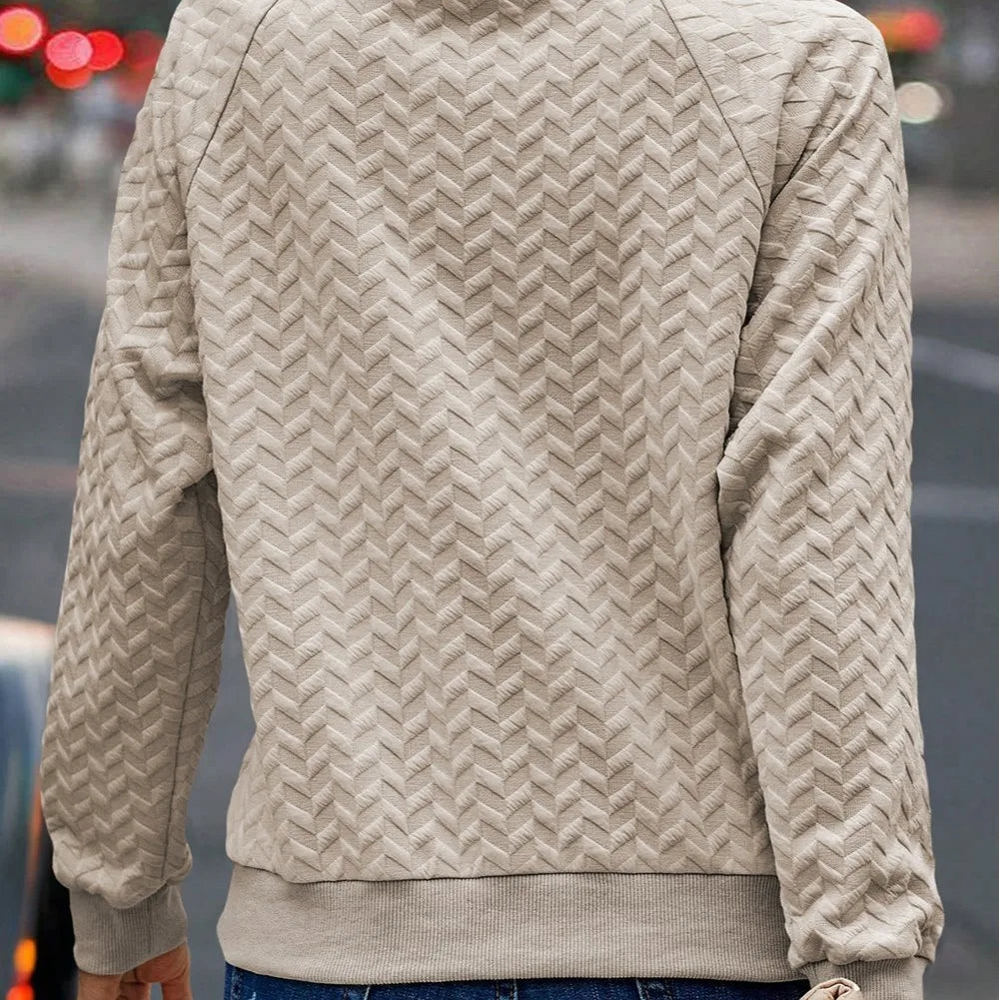 Beige Solid Textured Raglan Sleeve Pullover Sweatshirt