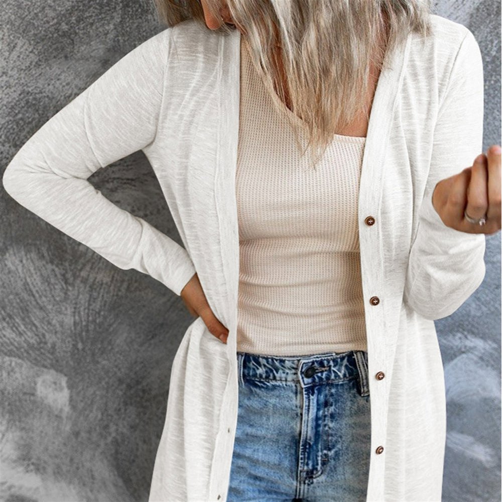  Solid Color Open-Front Buttons Cardigan