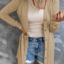 Small Brown  Solid Color Open-Front Buttons Cardigan