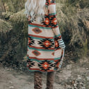  Geometric Color Block Open Front Long Cardigan