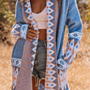 Large Blue Aztec Print Open Front Knitted Cardigan