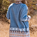  Blue Aztec Print Open Front Knitted Cardigan