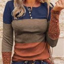  Ribbed Lace Splicing Color Block Top