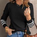  Striped Sleeve Plain Knit Sweater