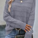  Light Grey Boat Neck Drop Shoulder Pointelle Knit Sweater