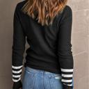  Striped Sleeve Plain Knit Sweater