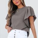  Sleet Solid Color Textured Flutter Sleeve Top