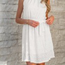  White Lace Sleeveless Knot Hollow Out Back Tied Waist Mini Dress